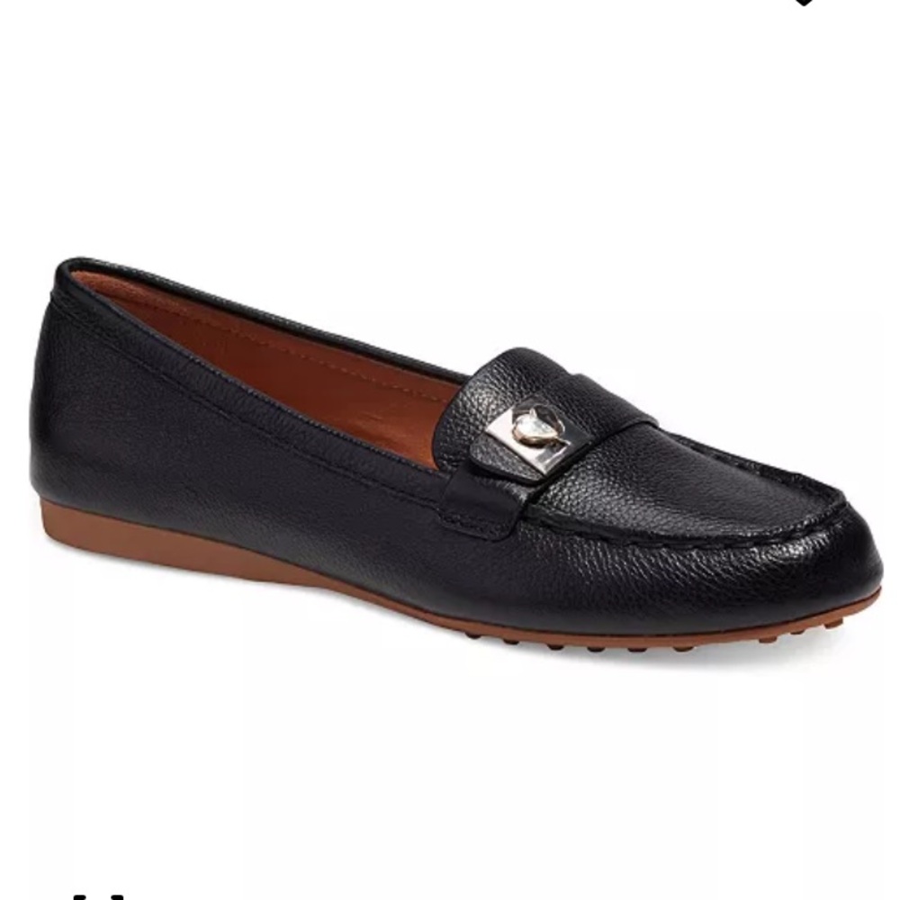 Kate Spade New York Camilla Black Pebbled Leather Loafer Tan Sole sz 6B NEW